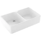 Villeroy & Boch Spülstein Doppelbecken 90 X stone white + Handbetätigung
