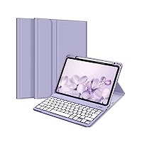 Fintie Tastatur Hülle für iPad Air 5 2022 / iPad Air 4 2020 10.9 Zoll, Schutzhülle mit TPU Rückschale, Pencil Halter und magnetisch Abnehmbarer Tastatur mit QWERTZ Layout, Pastellviolett