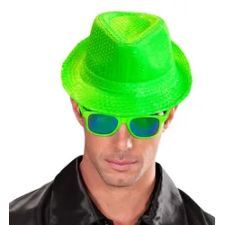 Fedora Pailletten Hut neon-grün - OS
