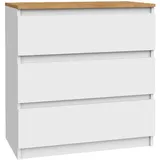 VBChome Kommode mit 3 Schubladen Weiß-Eiche 80 x 39 x 81 cm Grifflose Schubladenkommode Holz Mehrzweckschrank Mehrzweckschrank für Flur Schlafzimmer Wohnzimmer Kinderzimmer Einfache Montage