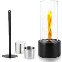 Bioethanol Tischkamin aus Beton – Ethanol Tischfeuer Indoor & Outdoor, Tornado-Effekt Flamme, 3-teilige Glasscheibe, 2 Std. Brenndauer, Sicher für Wohnzimmer Balkon Terrasse (16 * 40cm)