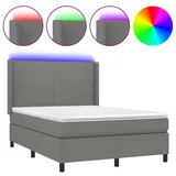 vidaXL Boxspringbett mit Matratze & LED Dunkelgrau 140x200 cm Stoff