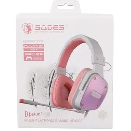 SADES Dpower SA-722 Gaming Headset, weiß/pink, 3,5 mm Klinke, kabelgebunden, Stereo, Over Ear, PC, PS4 u. 5, Xbox, Nintendo Switch