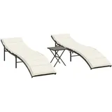 vidaXL Sonnenliegen 2 Stk. mit Tisch Braun Poly Rattan