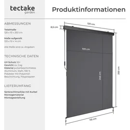 Tectake tectake® Senkrechtmarkise, verschiedene Größen, pulverbeschichtetes Aluminiumgehäuse, inkl. Wandhaltern