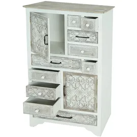 Mendler Apotheker Kommode HWC-J48, Schrank Schubladenkommode, Holz Schubladen, Shabby-Look Vintage 150x81x40cm, weiß-braun