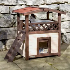 Kerbl Katzenhaus 4-Seasons Deluxe beheizbar 88x57x77 cm Dunkelbraun/Rot