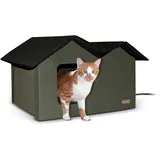 K&H PET PRODUCTS Beheiztes Katzenhaus für draußen, extra breit, Winterunterschlupf für Wildtiere – Katzenhaus für Outdoor-Katzen, beheiztes Kitty-Haus für draußen, wetterfest, isolierter Schutz, 67,3