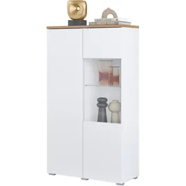 INOSIGN Vitrine "Modo, Breite 80 cm, moderner griffloser Vitrineschrank", weiß (weiß, eiche mauvella, weiß), B:80cm H:140cm T:34,5cm, FSC-zertifizierter Holzwerkstoff, Glas, Melamin, Metall, Schränke, Vitrine, mit viel Stauraum, Einlegeböden verstellbar, Glastür