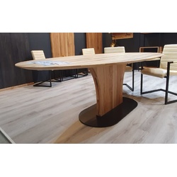Casa Padrino Luxus Esstisch Naturfarben / Schwarz 240 x 120 x H. 77 cm - Ovaler Massivholz Küchentisch - Massivholz Möbel - Esszimmer Möbel - Luxus Möbel - Luxus Einrichtung