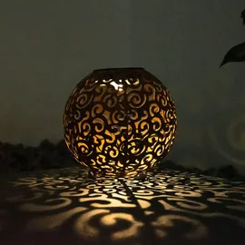 ETC Shop Solarleuchte rost Solarlampe für Außen Kugel Solar Garten Deko Erdspieß, mit orientalischem Lichteffekt, Metall, 1x LED warmweiß, DxH 18x52,5 cm