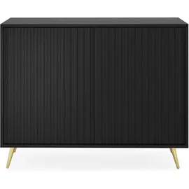 Selsey Kommode Schrank Aufbewahrungsschrank 104 cm 2 Türen 4 Fächer Schwarz Goldene Beine Bello