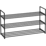 Songmics Schuhregal 3 Ebenen, Schuhständer Metall, Schuhaufbewahrung, Schuh-Organizer für 12-15 Paar Schuhe, stapelbar, für Flur Wohnzimmer Schlafzimmer, 30 x 54 cm, schwarz LSA13BK