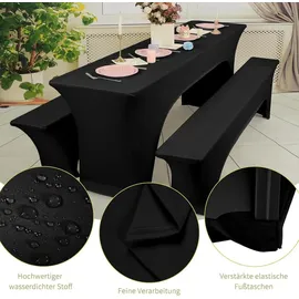luxuskollektion 2er-Set Wasserdicht Biertischhussen, 220 x 50 cm, Schwarz