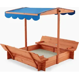 Home Deluxe Holzsandkasten Buddelkiste mit Dach Blau