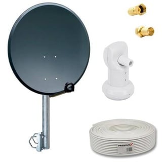 PremiumX Balkon Satelliten-Komplettanlage 60cm SAT Antenne Single LNB 10m Antennenkabel 2x F-Stecker Balkonhalter