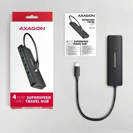 AXAGON HUE-C1C USB 3.0, 5-Port Hub, USB-C 4 Ports), Dockingstation - 20cm, Schwarz