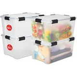 Iris Ohyama Luftdichte Kunststoff-Aufbewahrungsboxen mit Deckel, 50L, 4er-Set, Transparent, Hermetischer wasserdichter Verschluss, Robuste