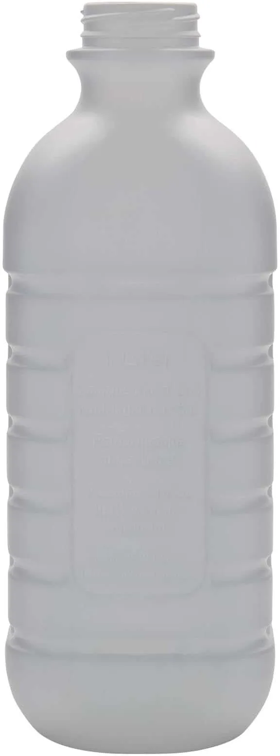 Bouteille de lait 1 000 ml, rectangulaire, plastique PEHD, blanc, col : PEHD40