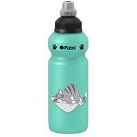 Fizzii Kinder- und Freizeittrinkflasche 500 ml, Motiv Katze, Farbe mint (auslaufsicher bei Kohlensäure, schadstofffrei, spülmaschinenfest)