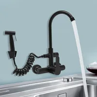 Schwarze Küchenarmatur Mit Handbrause Und 2 Strahlarten, Professionelle Küchenarmatur, Wandarmatur, Aus Edelstahl 304, Um 360° Schwenkbarer Auslauf