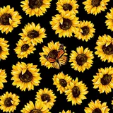 Sonnenblumen Outdoor Stoff,Meterware,Schmetterlingsgelber Blumen Polsterstoff für Stühle,Mädchen,Frauen,Blüten,Blumen,botanischer Dekorationsstoff für Heimwerkerprojekte,92x160cm,Schwarz Gelb