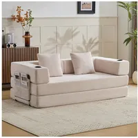Leawin Sofa Sofas Wohnzimmer, Sofa mit schlaffunktion aus Cord mit Cupholder, Faltbares Loungebett mit Seitentaschen und ohne Montage weiß