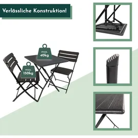Lemodo Balkonmöbel Set 3teilig, klappbar, 2x Balkonstühle + 1x Balkontisch, Holzoptik