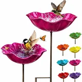 Handgefertigter Metall-Gartenstecker Mit Blume und Vogel,Blumenstecker VogelträNke Garten,Blumen Gartenstecker füR VöGel,Bienens SchmetterlingsträNke (Rosa,2)