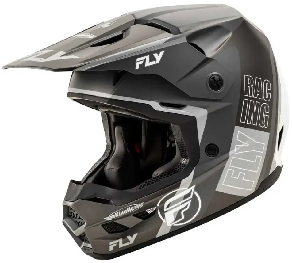 Fly Racing Kinetic Rally Offroad-helm - Grey Matt / Black / White - XL