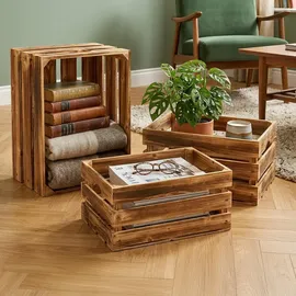 Relaxdays Holzkiste 25 x 40 x 30 cm 3-tlg. Braun
