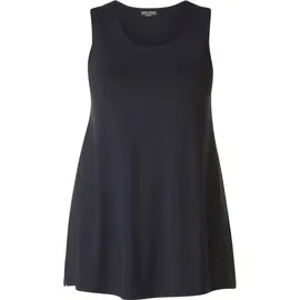 Base Level Curvy "ABBIGALE", Damen, Gr. 44, blau (navy schwarz blau), Jersey, Obermaterial: 94% Viskose, 6% Elasthan, unifarben, Basic, figurumspielend hüftbedeckend, Rundhals, Shirts Longshirt, ärmellos, seitlich geschlitzt