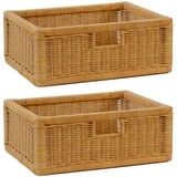 Krines Home Regalkorb 2er Set Regalkorb Aufbewahrungskorb Korb geflochten Rattan Korbset (2-teiliges Set), ca. 43 x 32 x 17,5 cm Aufbewahrung Regal Schrankkorb beige