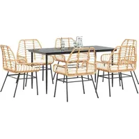 VidaXL 7-tlg. Garten-Essgruppe mit Kissen Braun Poly Rattan Glas