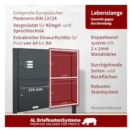 AL Briefkastensysteme Standbriefkasten 3 Fach grau inkl. Zeitungsfach