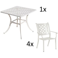 Inko 5-teilige Sitzgruppe Aluminium Guss weiß Tisch 80x80cm mit 4 Sesseln Tisch 80x80 cm mit 4x Sessel Duke