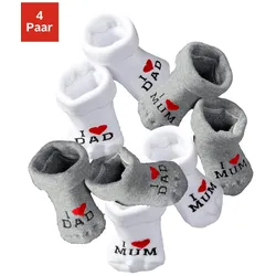 Vivance Umschlagsocken, (Packung, 4 Paar), mit Umschlagbündchen mit eingestricktem Spruch Vivance weiß-grau 15-18