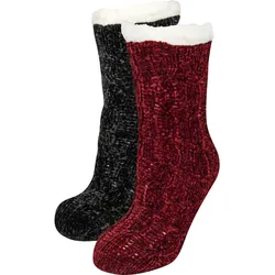 Kuschelsocken CAPELLI NEW YORK, Damen, rot (bordeaux, schwarz), Obermaterial: 100% Polyester, uni, Zopfmuster, Socken, mit Antirutsch-Noppen