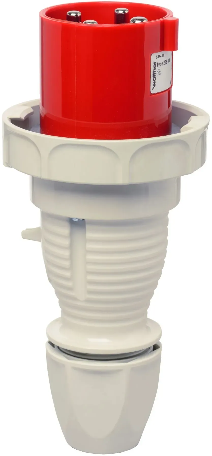 Walther Electric 268406 Wasserdichter Stecker, 63A, 4P, 6h mit außenliegender Kabelverschraubung