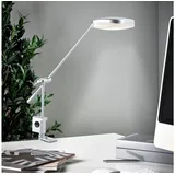 Melitec LED Schreibtischleuchte T126 in Chrom-Matt mit Verstellbarem Kopf & Arm, Schlankes Design, Warmweiß, Schraub-Klemmfuß