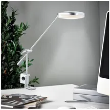 Melitec LED Schreibtischleuchte T126 in Chrom-Matt mit Verstellbarem Kopf & Arm, Schlankes Design, Warmweiß, Schraub-Klemmfuß