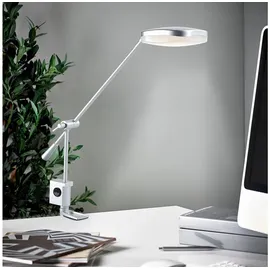 Melitec LED Schreibtischleuchte T126 in Chrom-Matt mit Verstellbarem Kopf & Arm, Schlankes Design, Warmweiß, Schraub-Klemmfuß