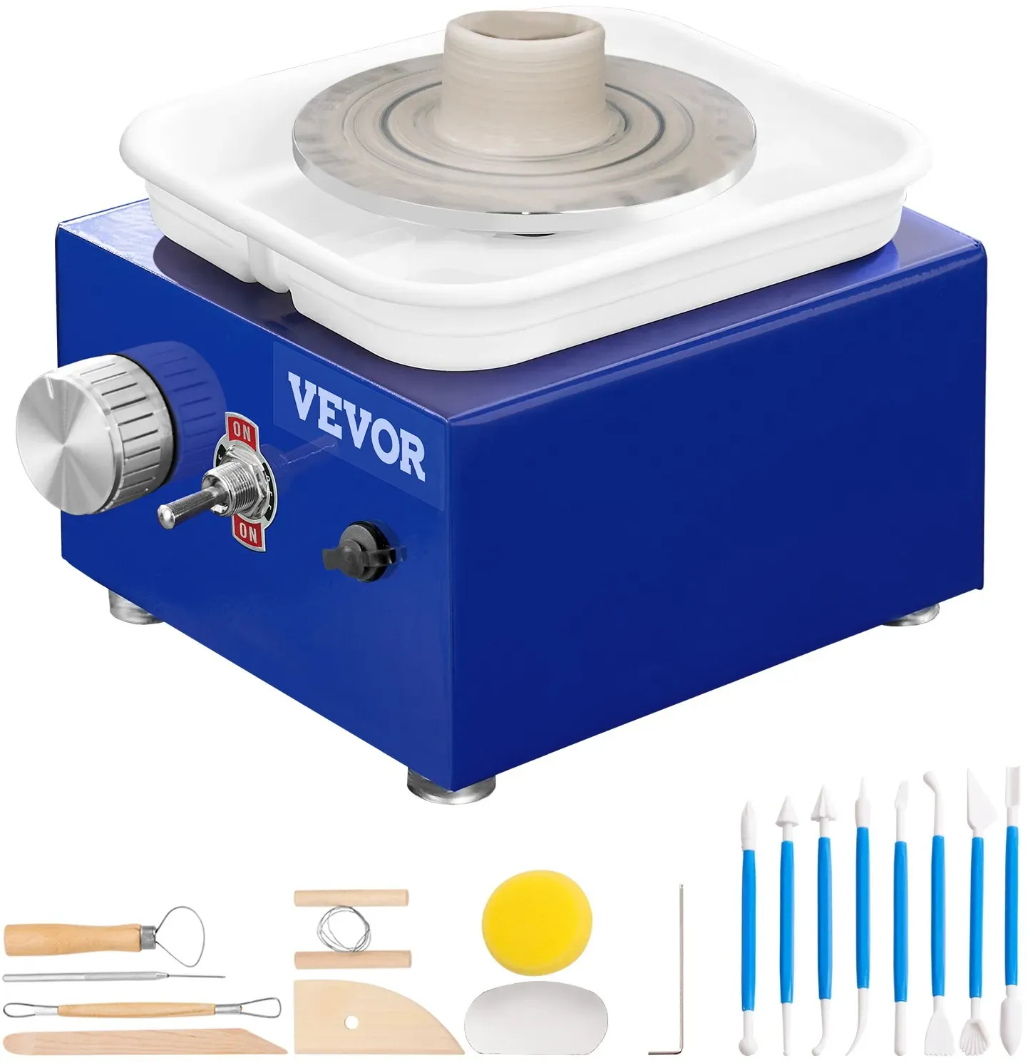 VEVOR Töpferscheibe Keramik Rad Maschine 30 W, Blau Elektrische Töpferscheibe Maschine 10 cm 300 U/min Töpferscheibenmaschine, Formmaschine mit Schürze, Geeignet für Anfänger, Enthusiasten usw.