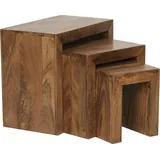 FineBuy FineBuy, 3er Set Satztisch Massivholz Wohnzimmertisch Landhausstil Beistelltisch - Braun