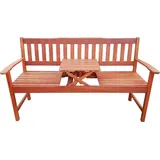 KMH® 3-sitzerEukalyptus Gartenbank mit integr. Tisch - Braun