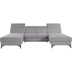 Wohnlandschaft INOSIGN "Cardiz U-Form", grau, B:296cm H:83cm T:173cm, Webstoff (100% Polyester), Luxus-Microfaser Paris (90% Polyester/10% Polyamid), Struktur fein (100% Polyester), Samtoptik (100% Polyester), Sofas, inkl.Kopfteilverstellung und Federkern wahlweise mit Bettfunktion