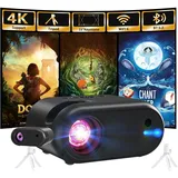 Mini Beamer mit Stativ 1080p mit WiFi Bluetooth Tragbarer Projektor, kompatibel mit HDMI, Smartphone, USB, TV-Stick, Heimkino, Schlafzimmer-Projektor, schwarz