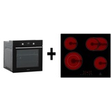 Respekta A-SET 7005500 Backofen inkl. Glaskeramikkochfeld, 60cm breit, 80L, (AB700-33 + KM5500) 8 Backofenfunktionen, Timer, Touch Bedienung und Versenkknebel, Schwarz