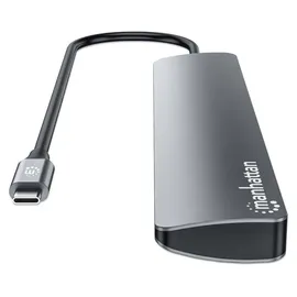 Manhattan 181167 USB-Hub 4+3 Port USB-C®, USB-A USB 3.2 Gen2 10 GBit/s mit USB-C® Stecker, mit Aluminiumgehäuse Space Grau 7-Port