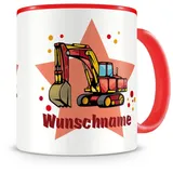 Samunshi® Kindertasse mit Namen Tasse Großer Bagger Personalisierte Tasse mit Namen Kinder Kinderbecher mit Namen Kindergarten rot 300ml